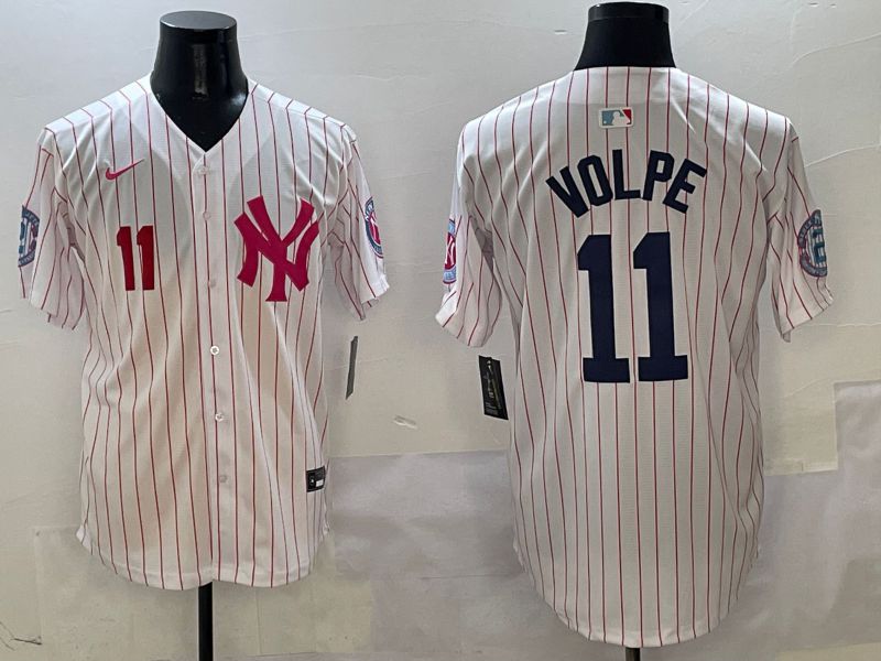 Men New York Yankees 11 Volpe White Stripe Jointly Name Nike 2025 MLB Jersey style 2